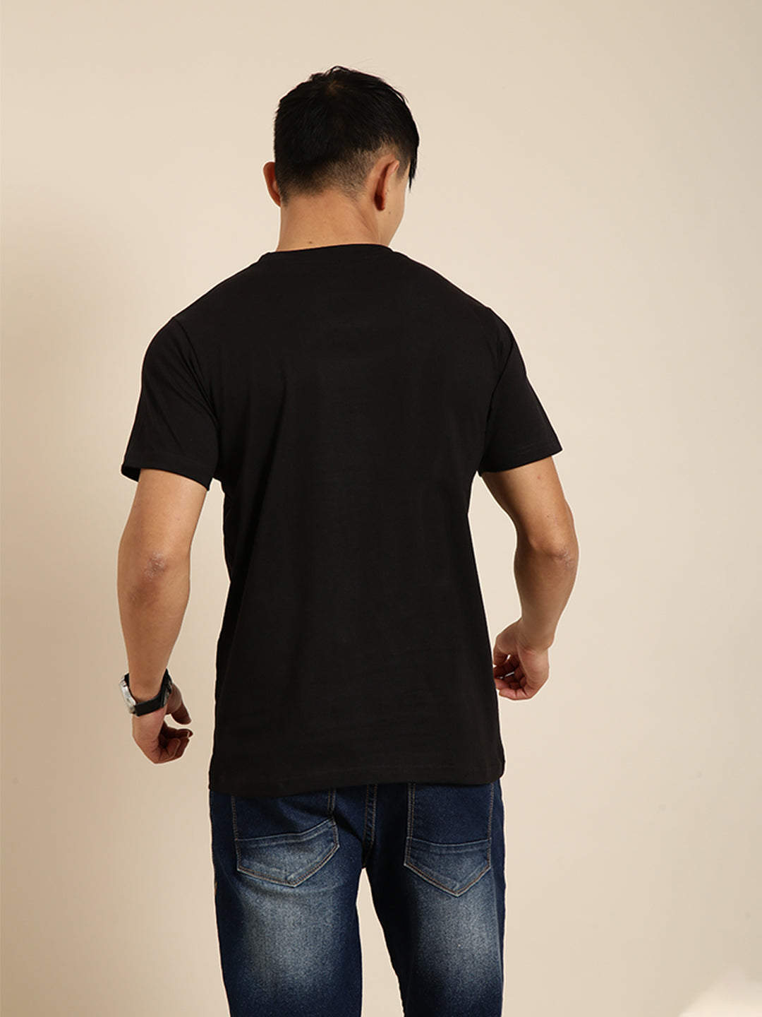 JOVEN Men Black Printed Pure Cotton Oversize Tshirt
