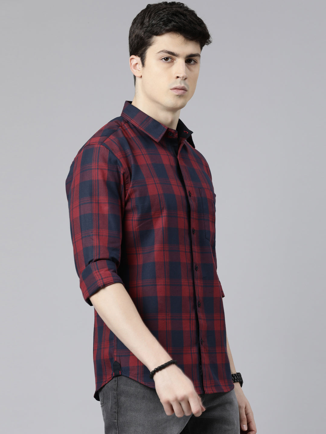 JOVEN Men Checked Pure Cotton Full Sleeve Casual Shirt