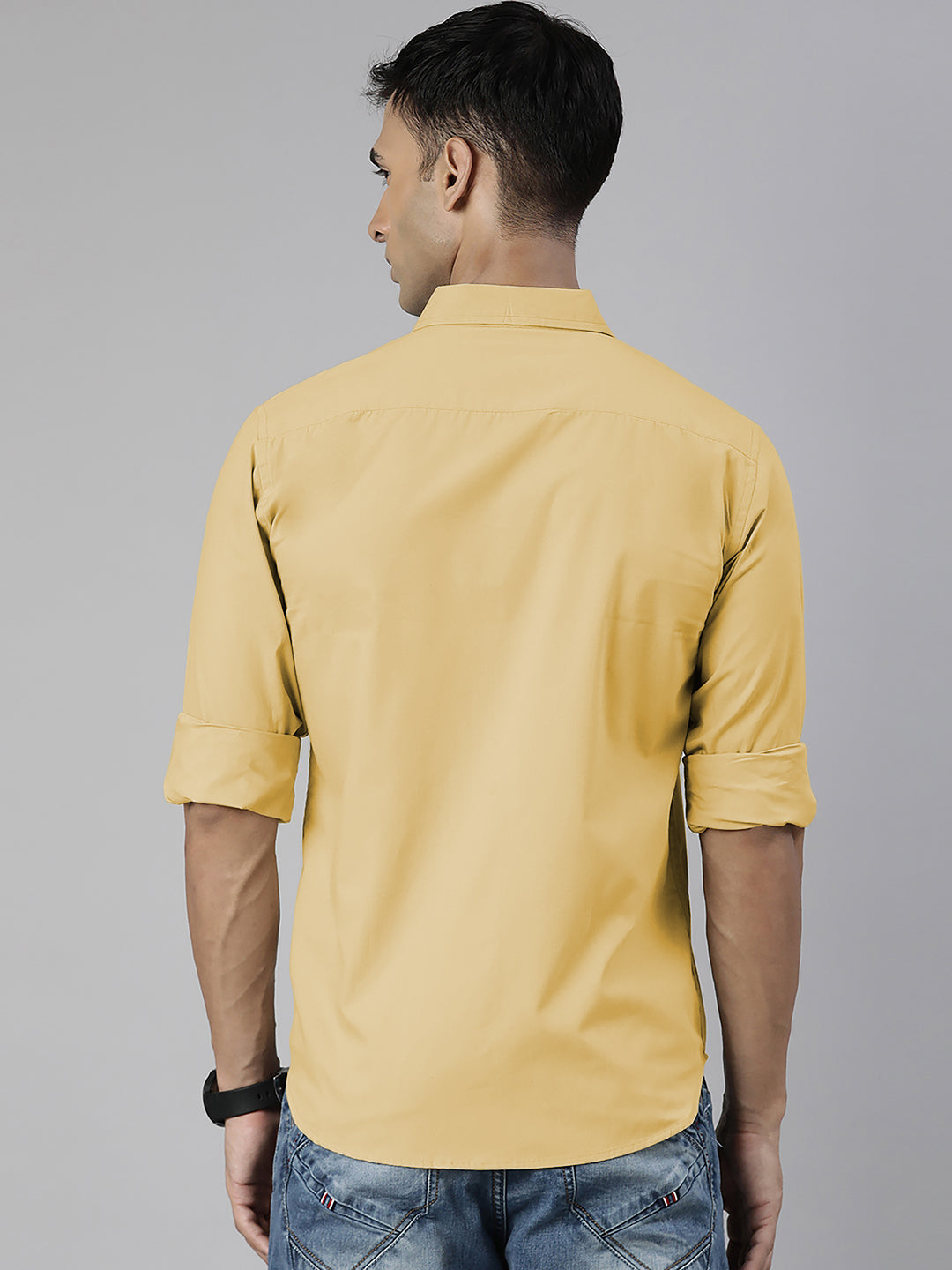 Men's Light Beige Solid Full Sleeve Slim Fit Casual Shirt