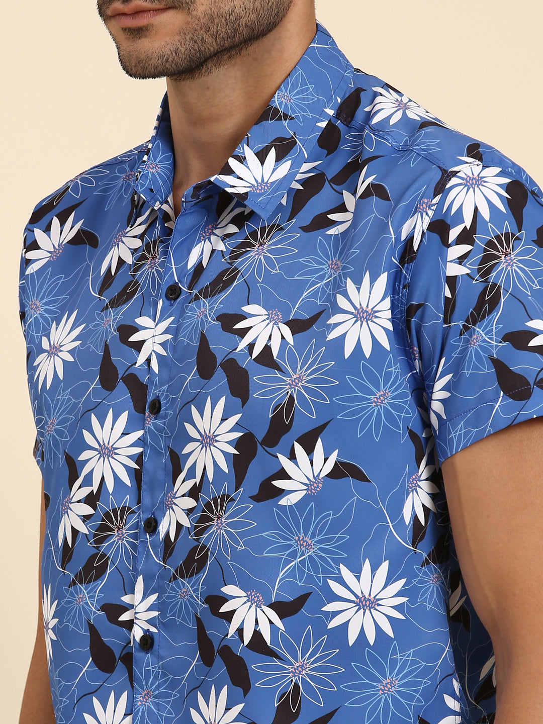 Joven Men's Dark Blue Printed Co-Ords Set