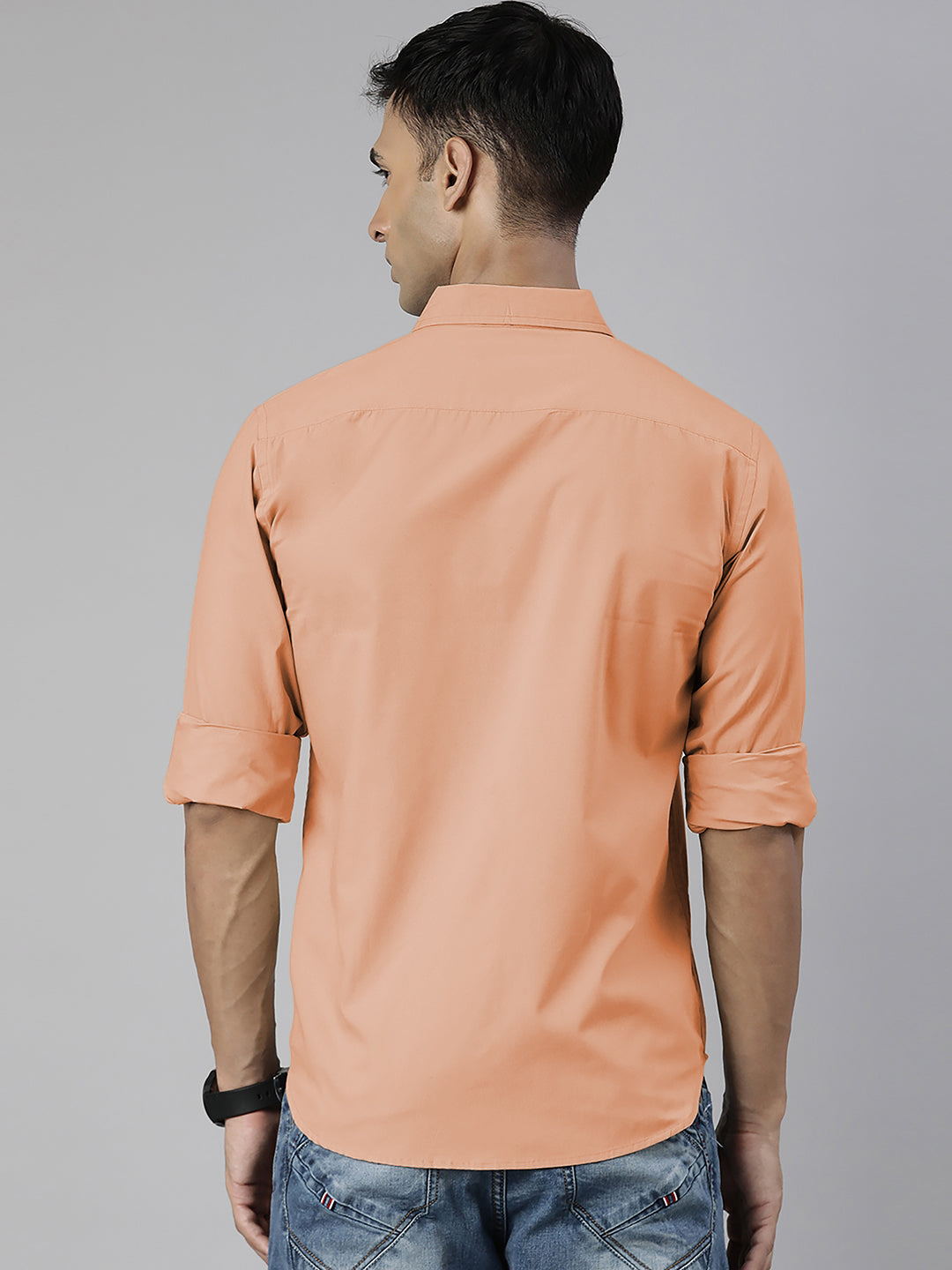 Men's Peach Solid Full Sleeve Slim Fit Casual Shirt