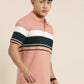 Men's Casual Light Orange Striped Polo Collar T-Shirt