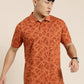 Mercerised Cotton Polo Collar Printed Tshirt in Rust