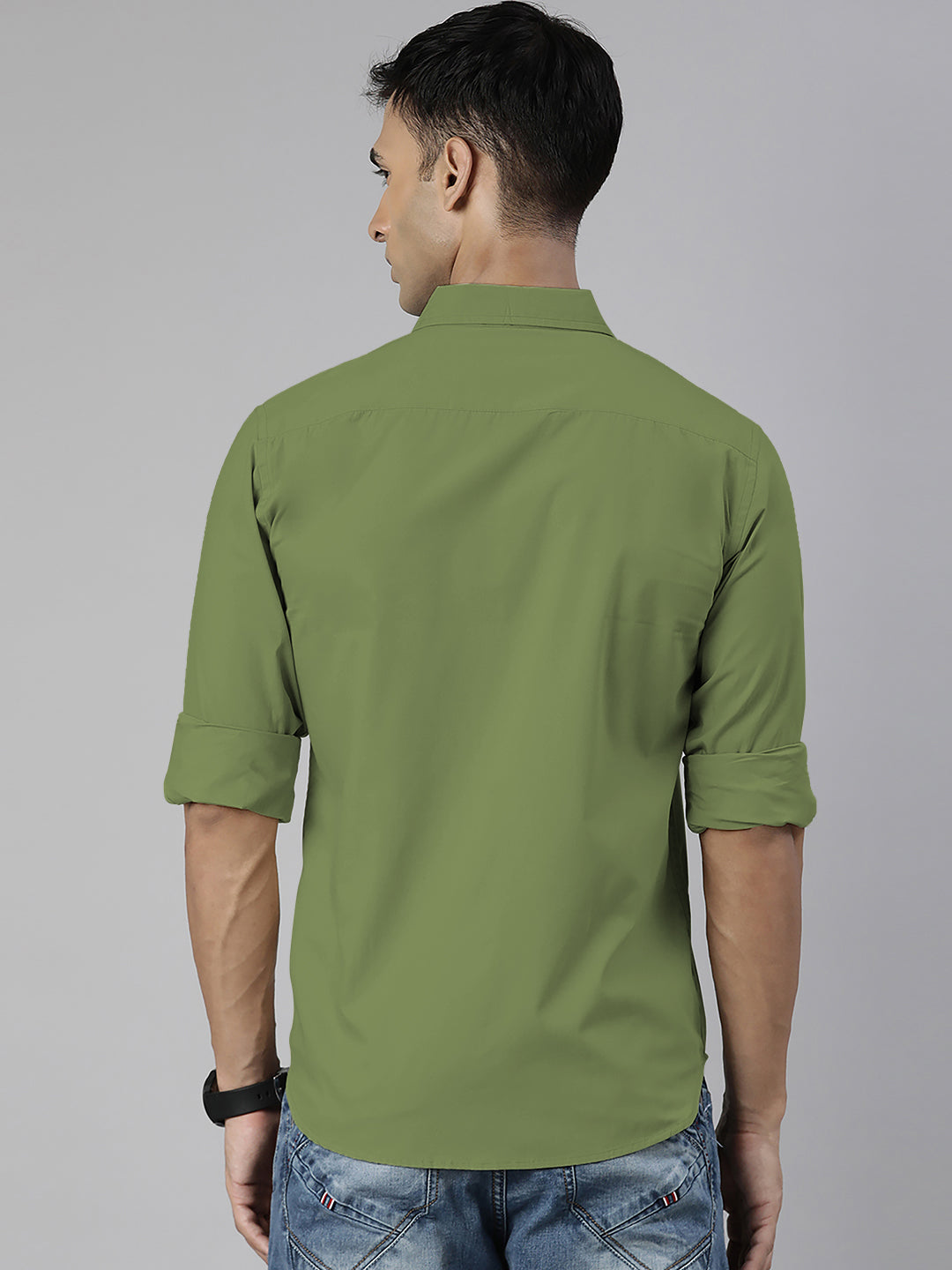 Men's Green Solid Full Sleeve Slim Fit Casual Shirt