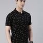 Men's Black Printed Polo Collar T-Shirt