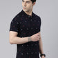 Men's Navy Blue Printed Polo Collar T-Shirt