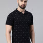 Men's Navy Blue Printed Polo Collar T-Shirt