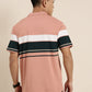Men's Casual Light Orange Striped Polo Collar T-Shirt