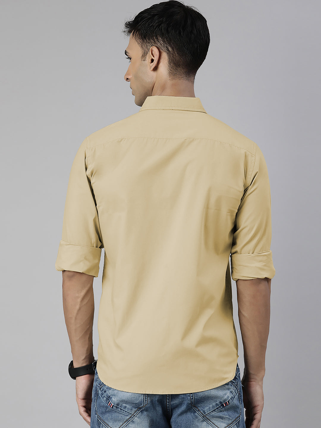 Men's Beige Solid Full Sleeve Slim Fit Casual Shirt
