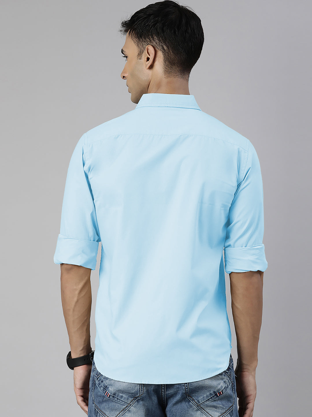 Men's Light Blue Solid Full Sleeve Slim Fit Casual Shirt