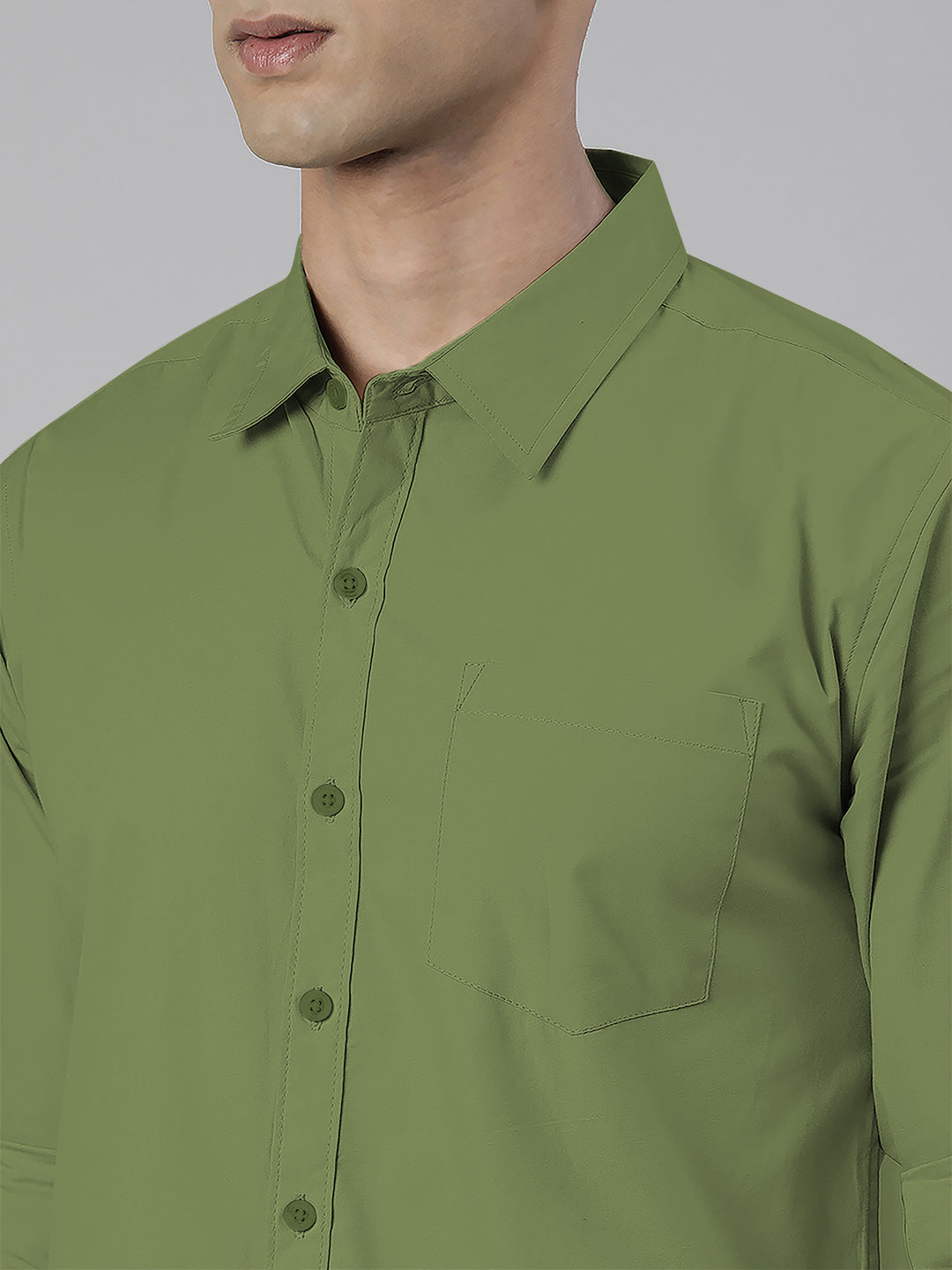Men's Green Solid Full Sleeve Slim Fit Casual Shirt