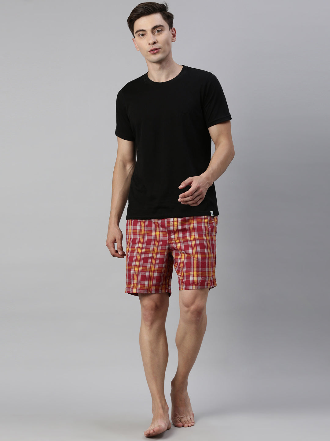 JOVEN MEN CHECKED PURE COTTON EASY SHORTS