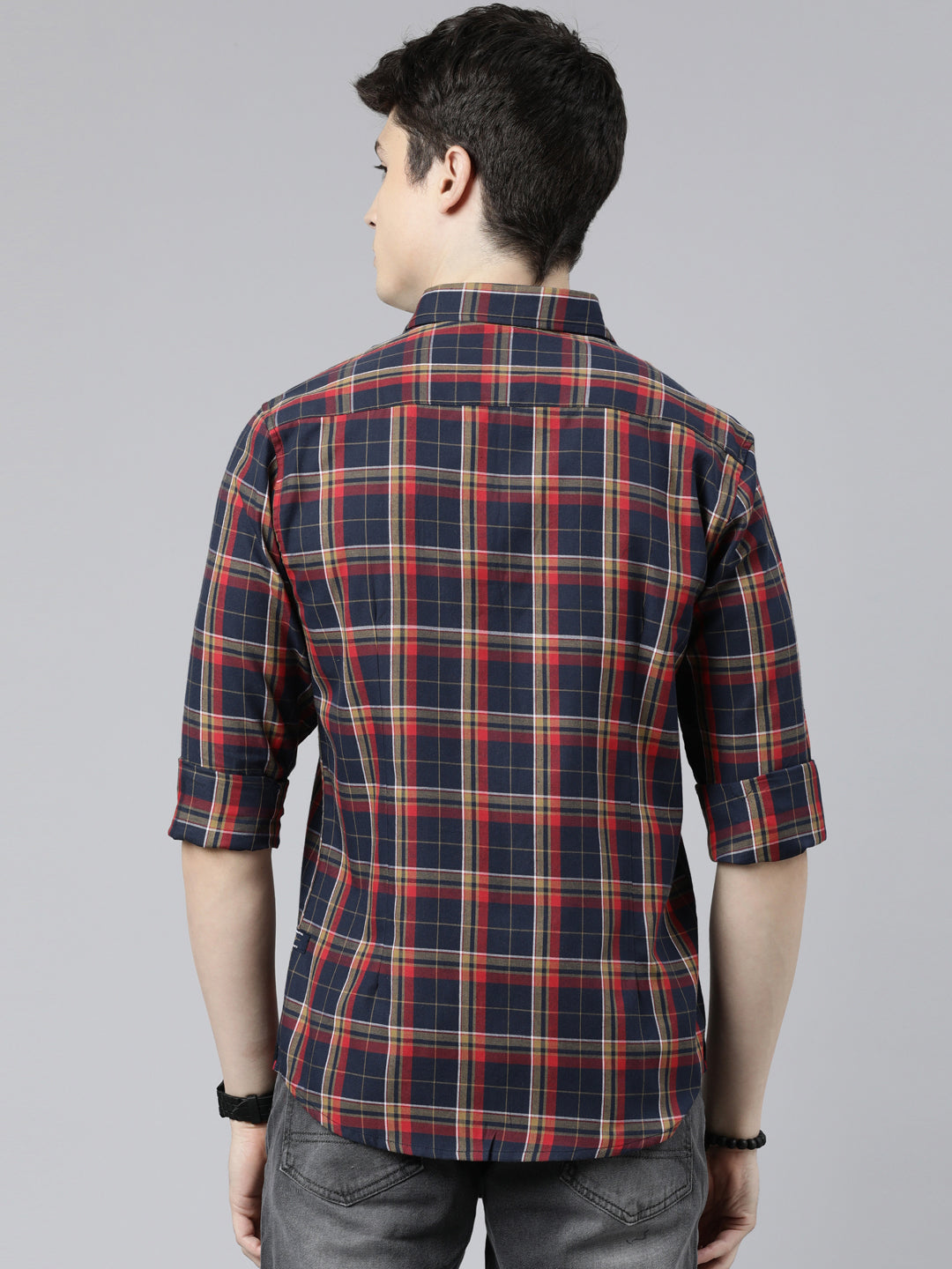 JOVEN Men Checked Pure Cotton Full Sleeve Casual Shirt