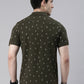 Men's Olive Printed Polo Collar T-Shirt