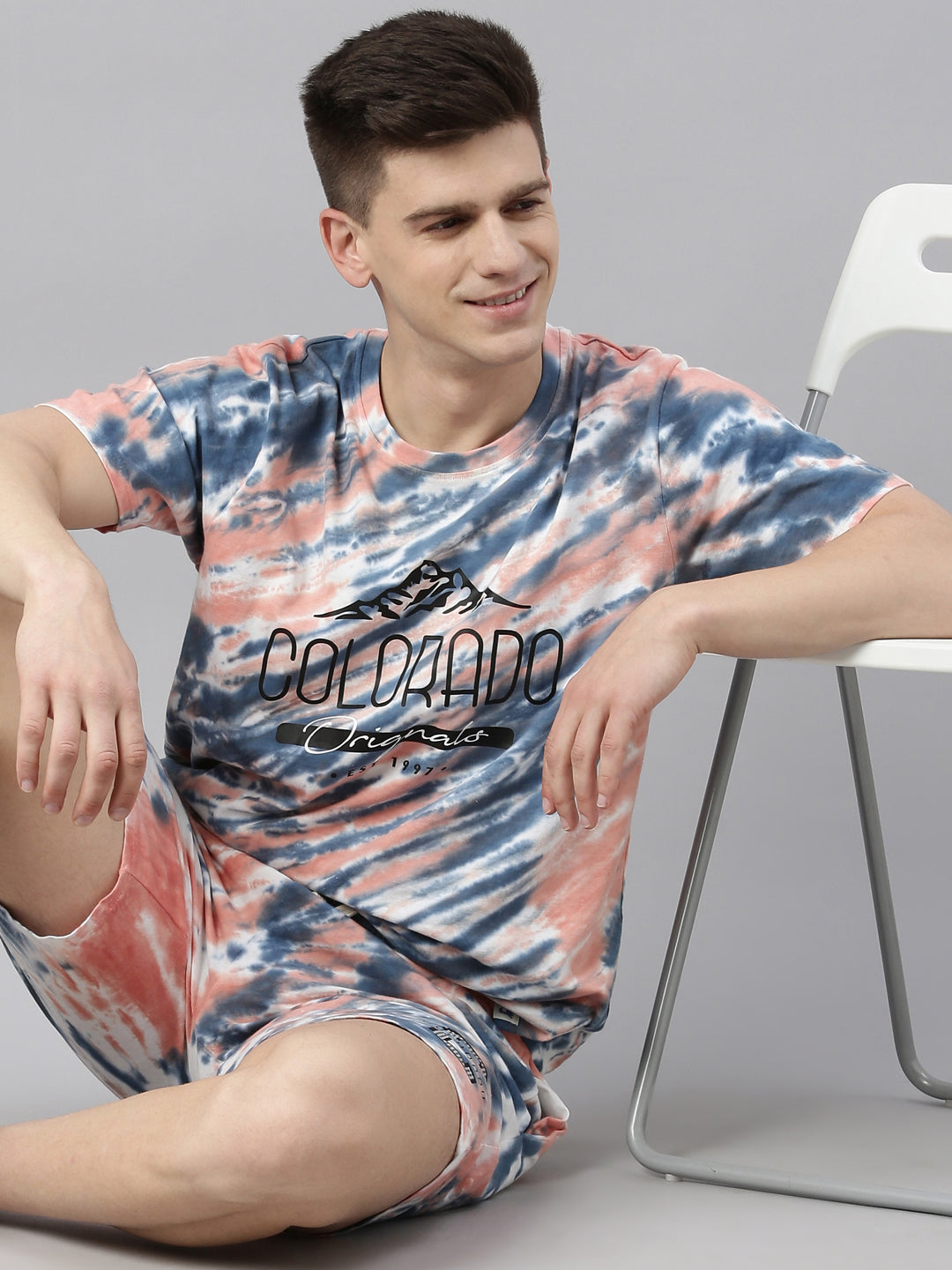 JOVEN MENS TIE-DYE CO-ORDINATED SET(T-SHIRT AND SHORTS)
