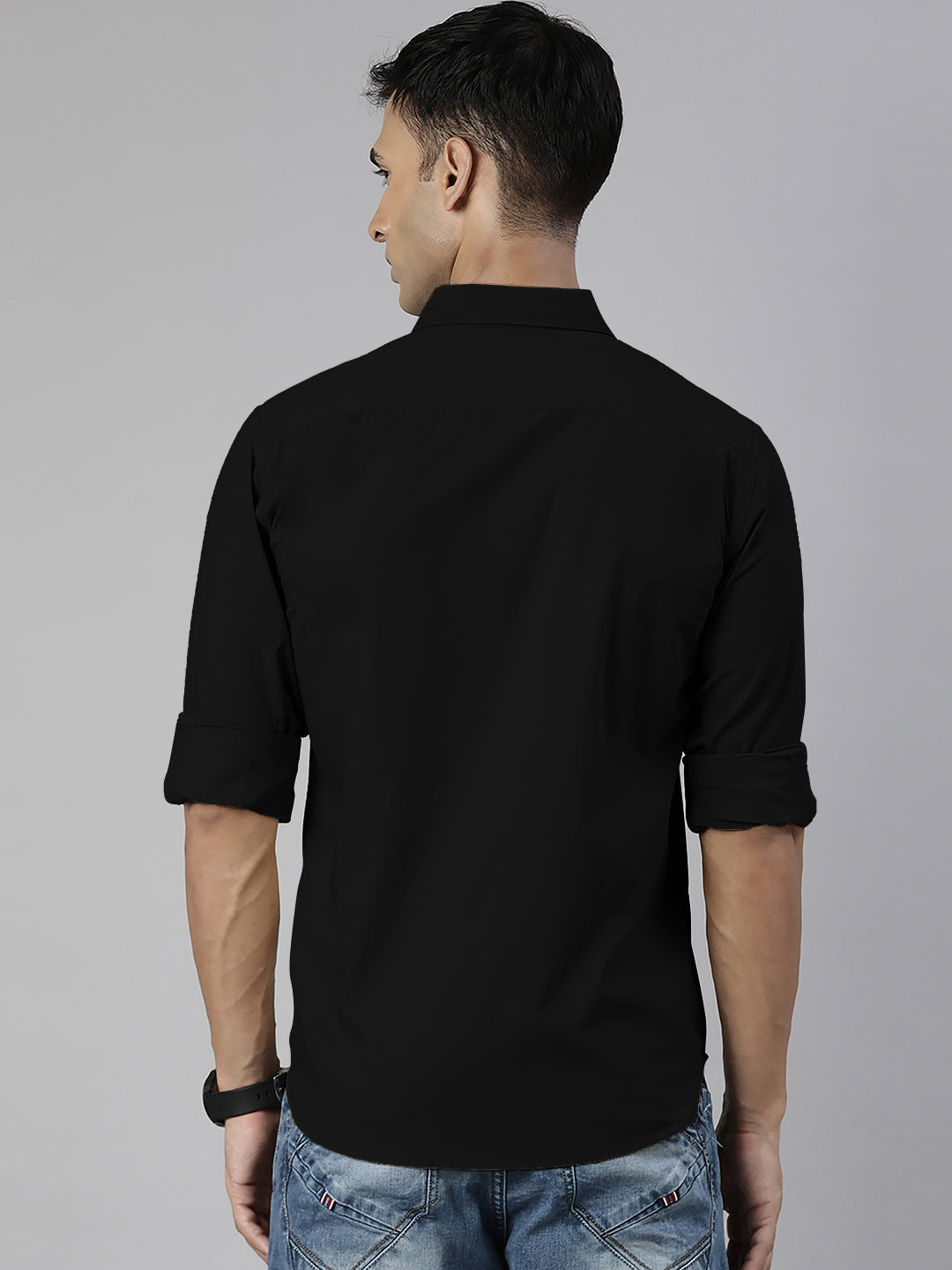 Men's Black Solid Full Sleeve Slim Fit Casual Shirt