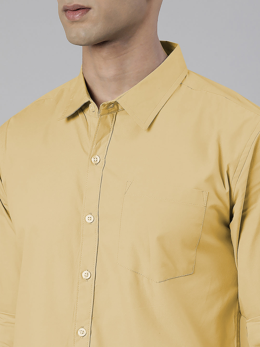 Men's Light Beige Solid Full Sleeve Slim Fit Casual Shirt