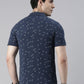 Men's Denim Blue Printed Polo Collar T-Shirt