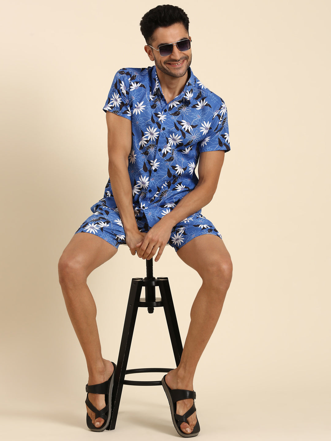 Joven Men's Dark Blue Printed Co-Ords Set