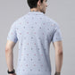Men's Sky Blue Printed Polo Collar T-Shirt