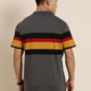 Men's Casual Dark Grey Striped Polo Collar T-Shirt