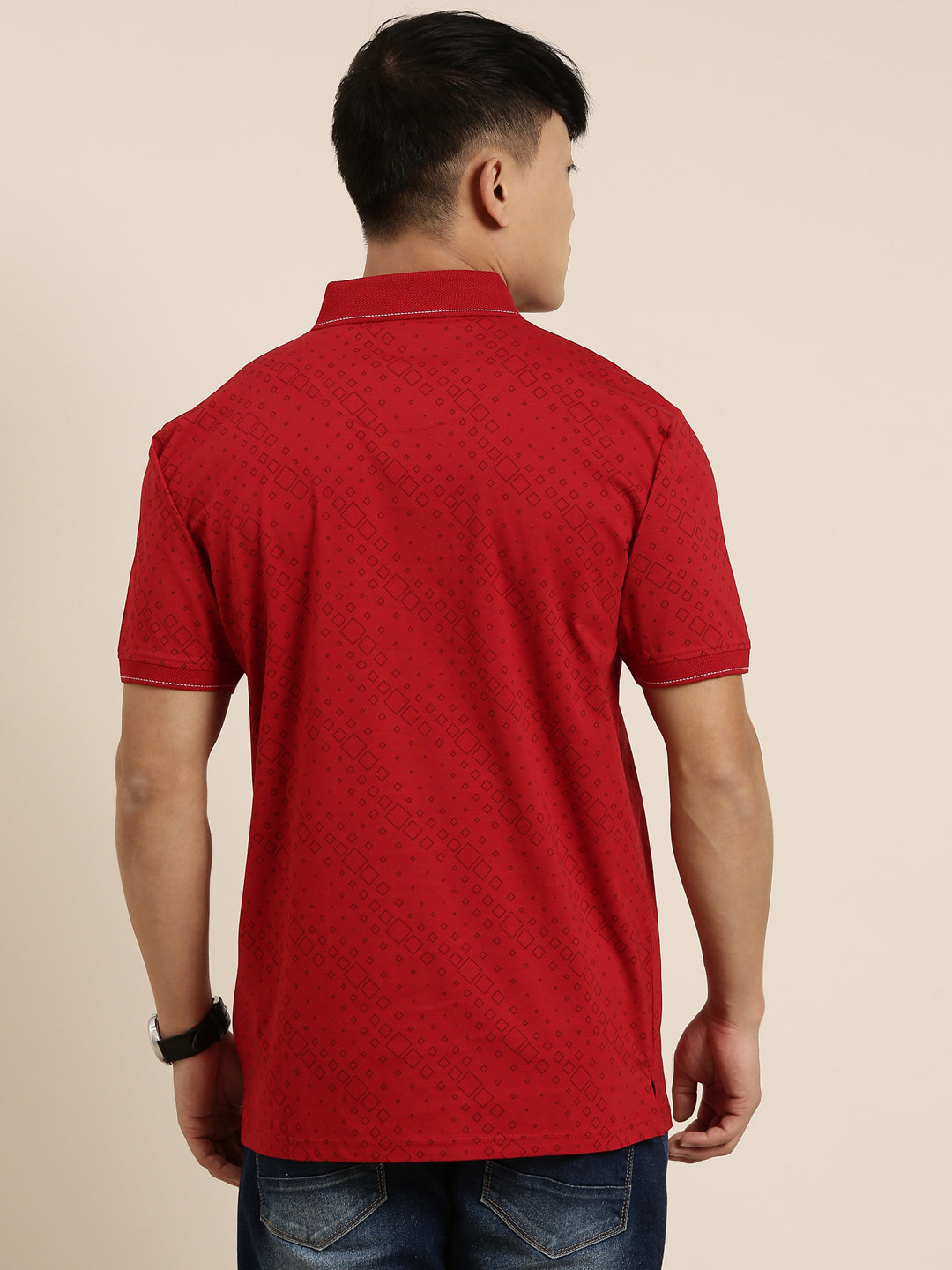 Mercerised Cotton Polo Collar Printed Tshirt in Red