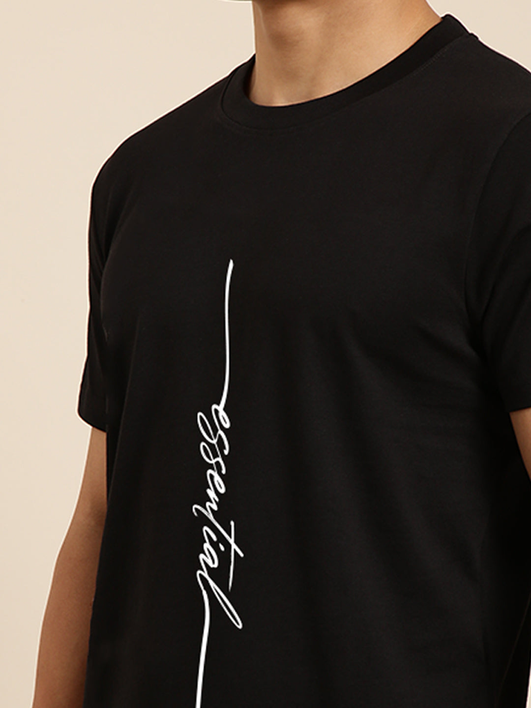 JOVEN Men Black Printed Pure Cotton Oversize Tshirt
