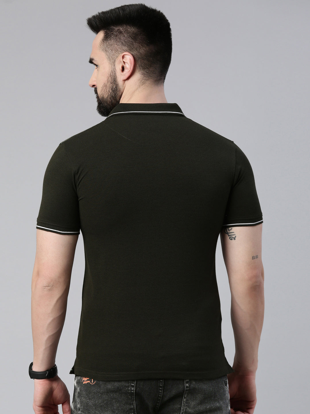 Men's Olive Printed Polo Collar T-Shirt