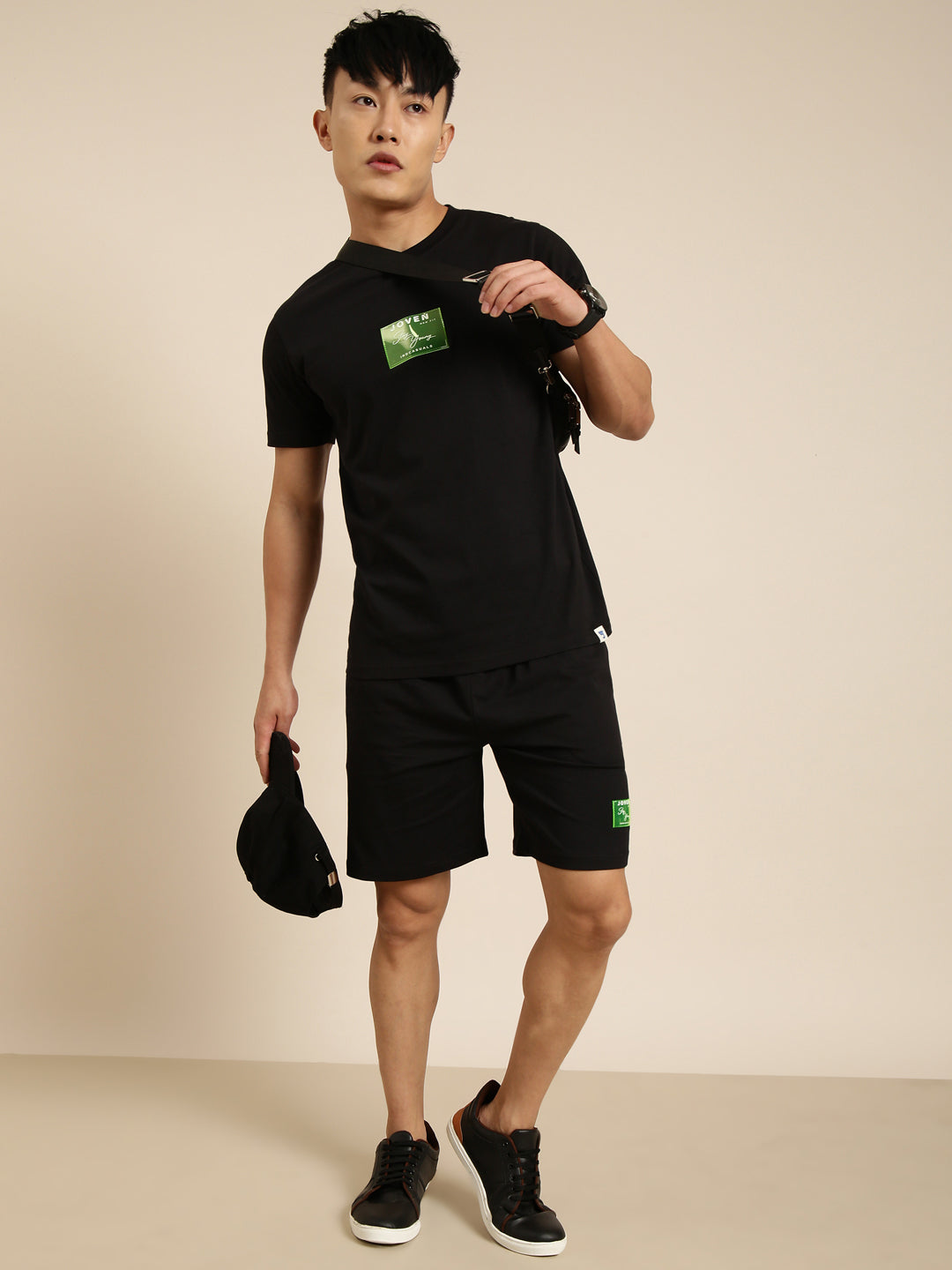 JOVEN Men Black Printed Co-Ords Set