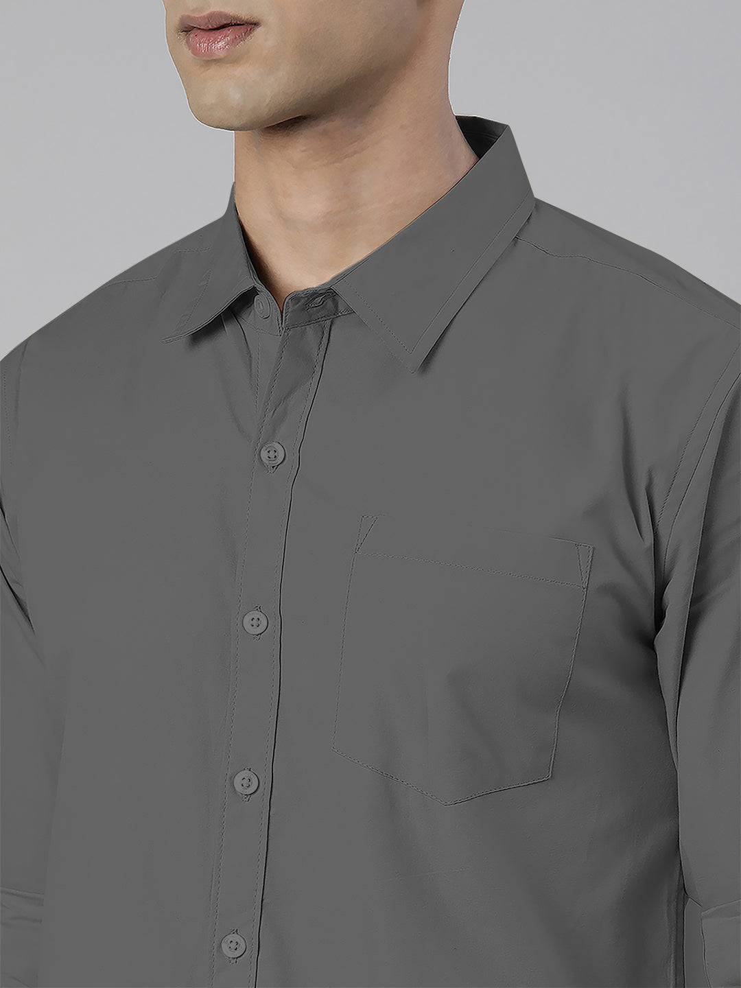 Men's Dark Grey Solid Full Sleeve Slim Fit Casual Shirt