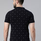 Men's Navy Blue Printed Polo Collar T-Shirt