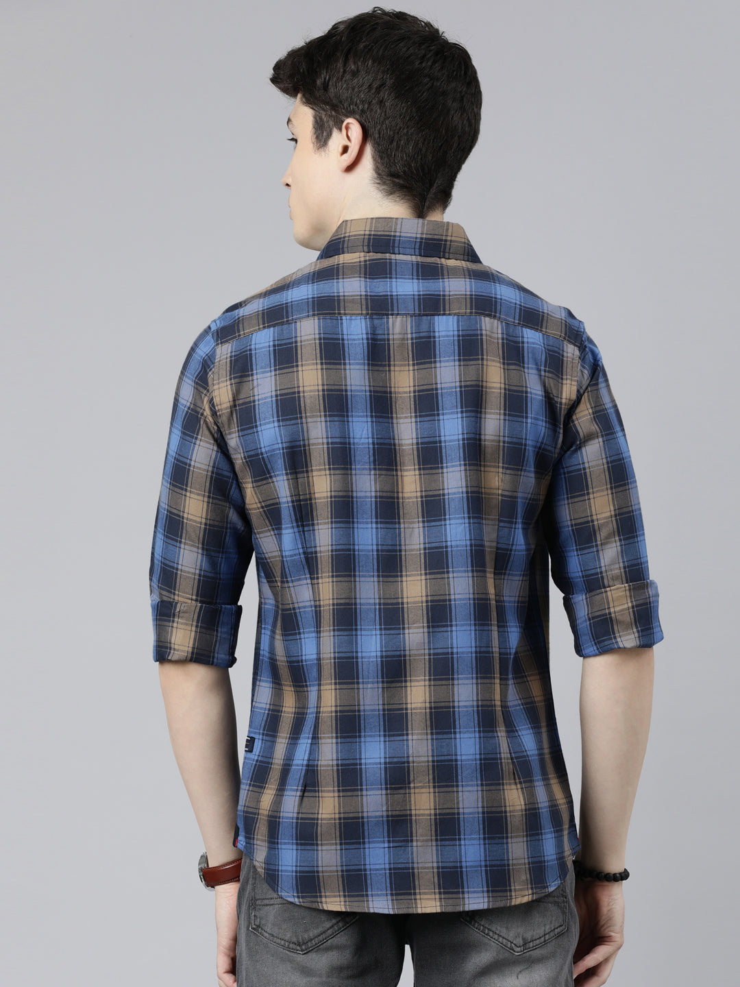 JOVEN Men Checked Pure Cotton Full Sleeve Casual Shirt