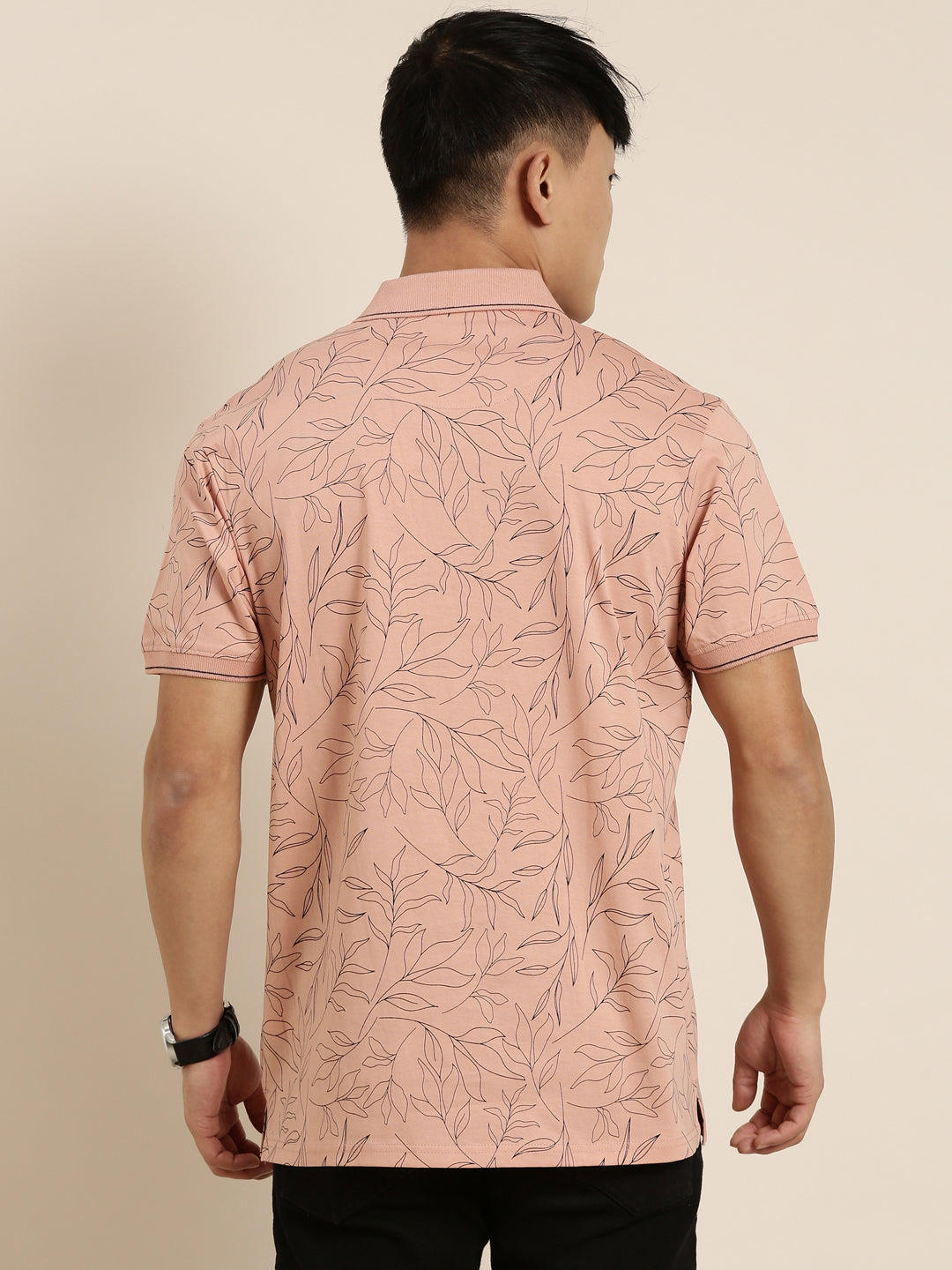 Mercerised Cotton Polo Collar Printed Tshirt in Peach