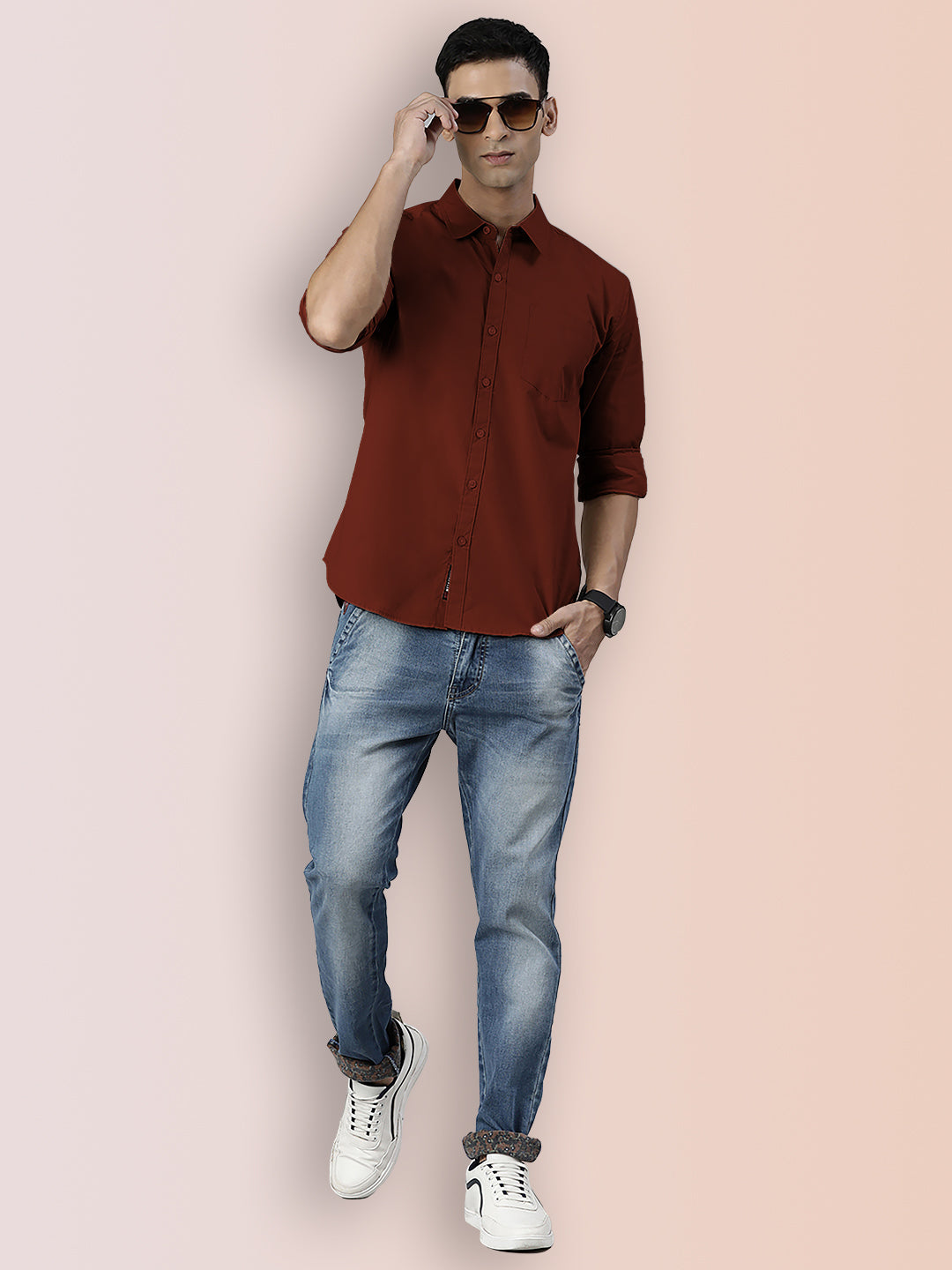 Broon Mens Slim Fit Premium Cotton Solid Shirt