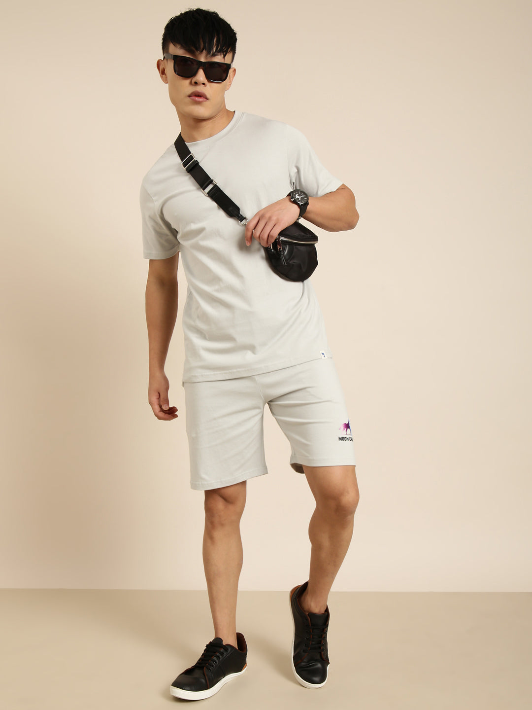 JOVEN Men Grey Printed Co-Ords Set