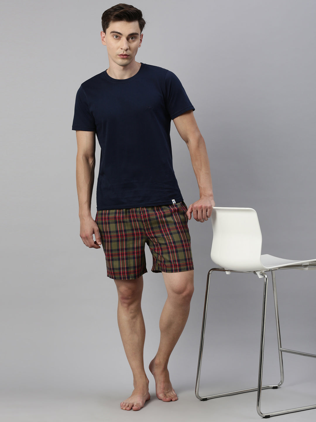 JOVEN MEN CHECKED PURE COTTON EASY SHORTS