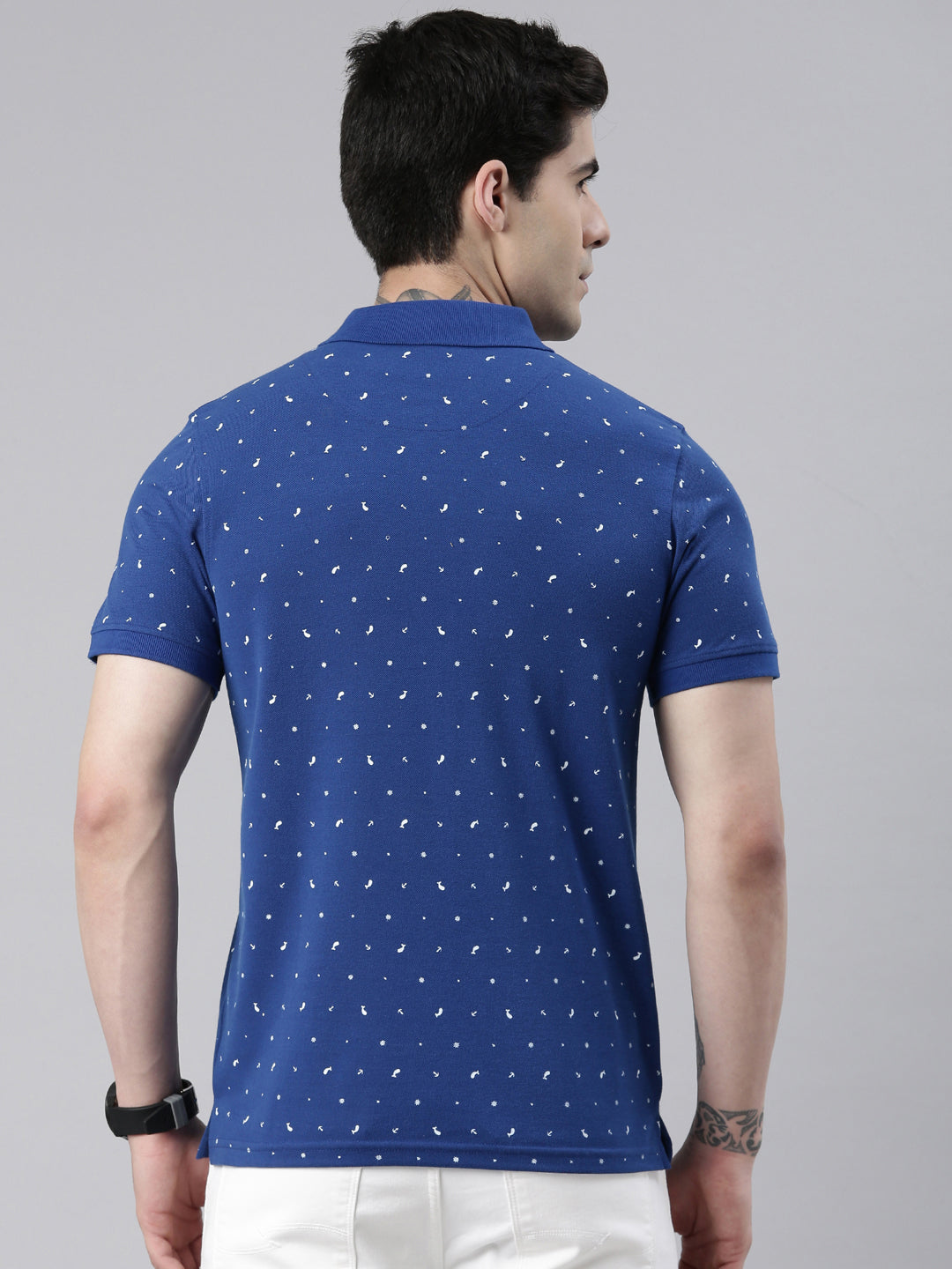 Men's Royal Blue Printed Polo Collar T-Shirt