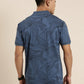 Mercerised Cotton Polo Collar Printed Tshirt in Denim Blue