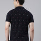 Men's Navy Blue Printed Polo Collar T-Shirt