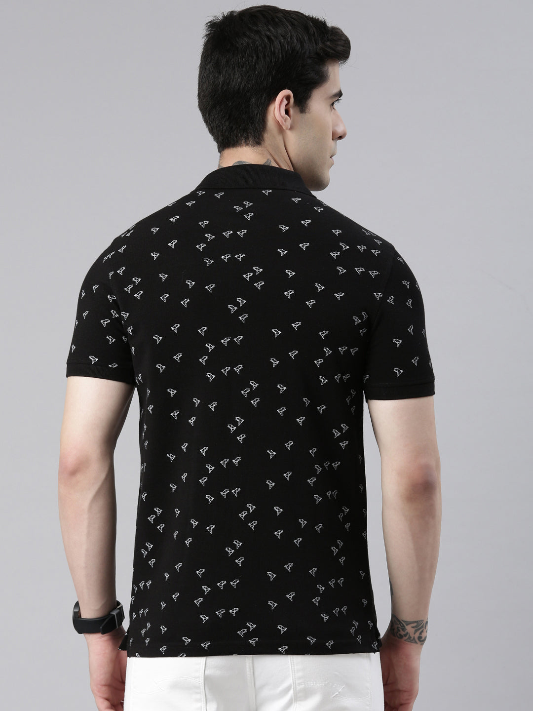 Men's Black Printed Polo Collar T-Shirt