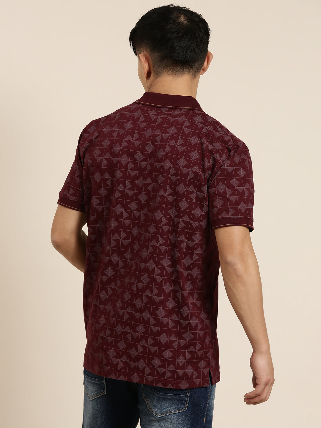 Mercerised Cotton Polo Collar Printed Tshirt in Wine