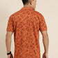 Mercerised Cotton Polo Collar Printed Tshirt in Rust