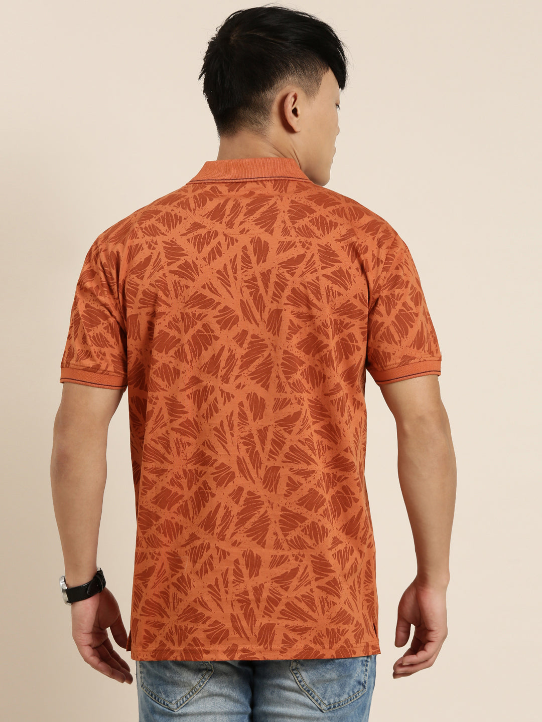 Mercerised Cotton Polo Collar Printed Tshirt in Rust