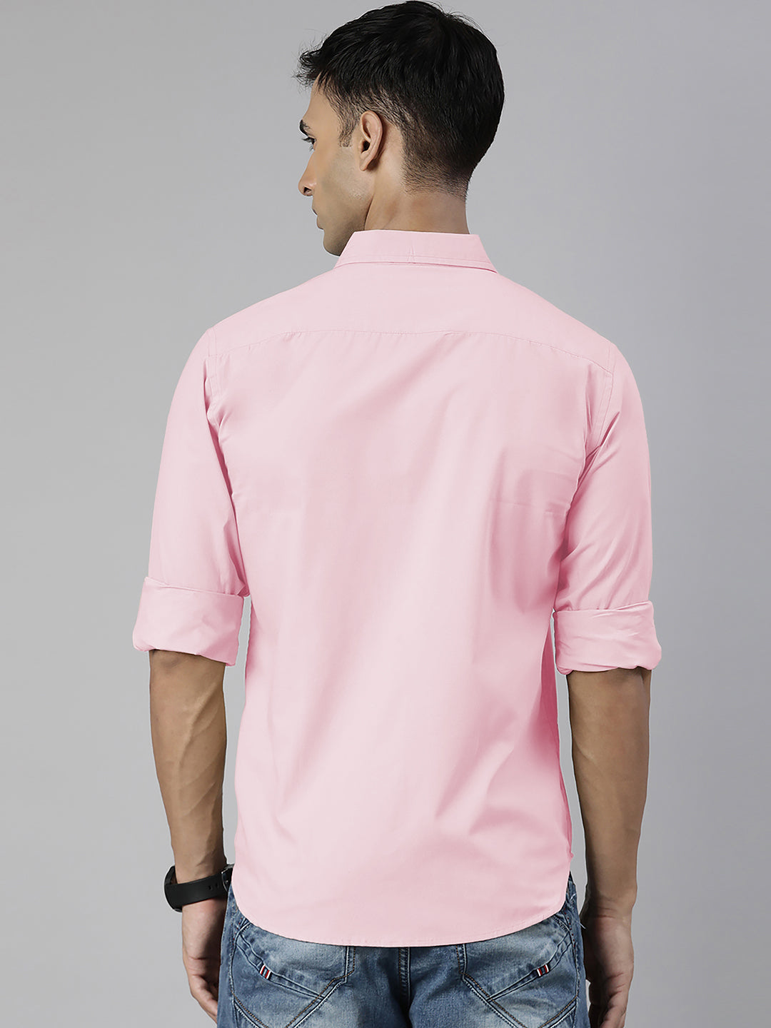 Men's Pink Solid Full Sleeve Slim Fit Casual Shirt