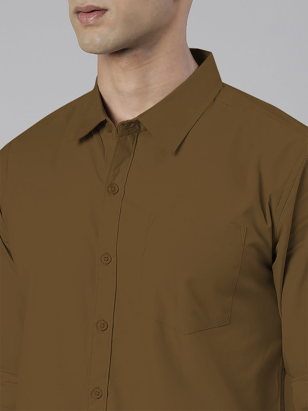 Men's Khaki Solid Full Sleeve Slim Fit Casual Shirt