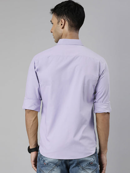 Men's Lavender Solid Full Sleeve Slim Fit Casual Shirt