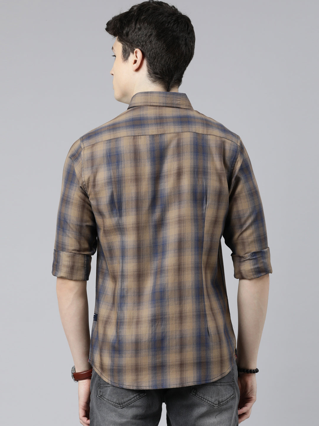 JOVEN Men Checked Pure Cotton Full Sleeve Casual Shirt