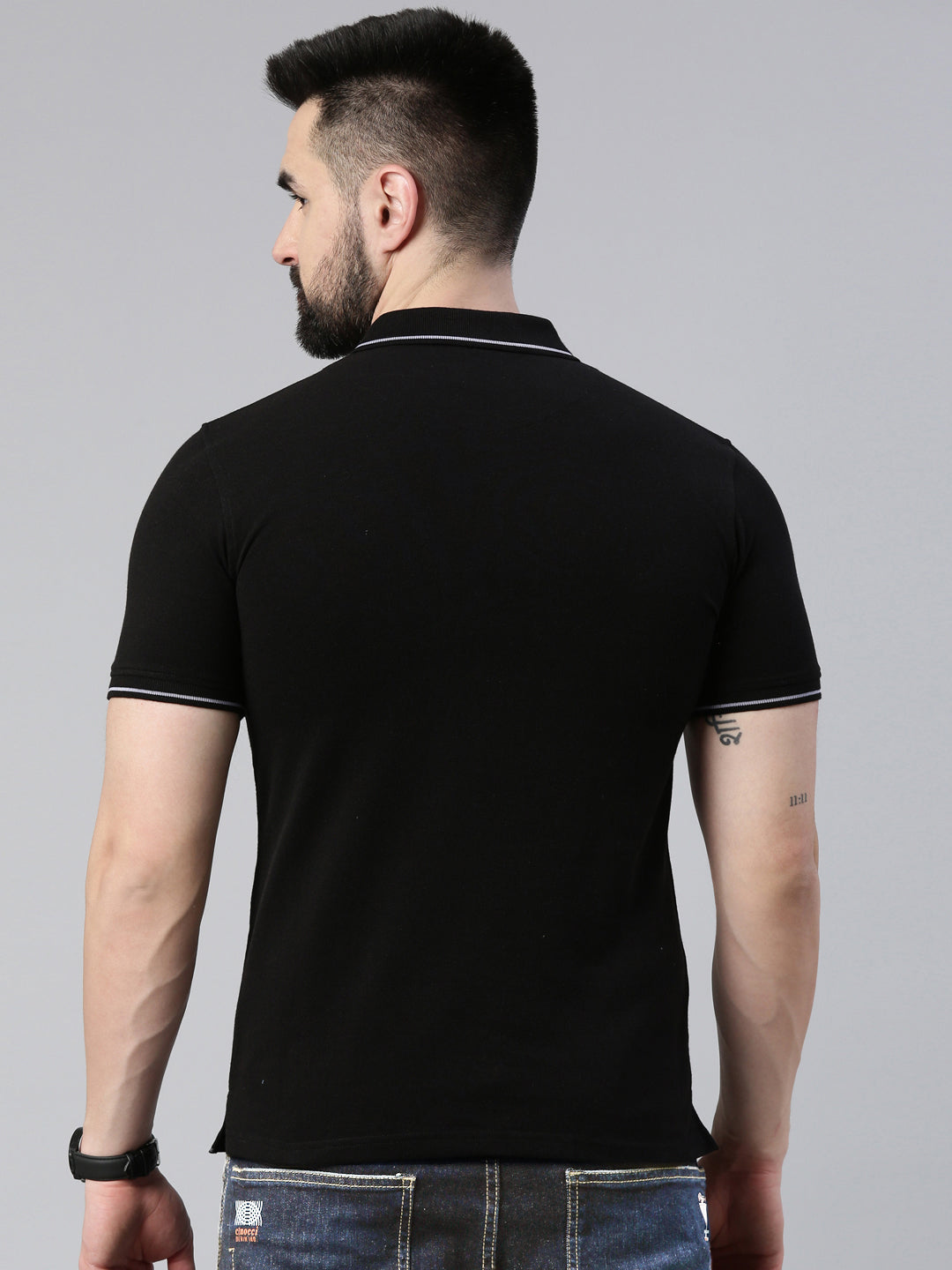 Men's Black Printed Polo Collar T-Shirt