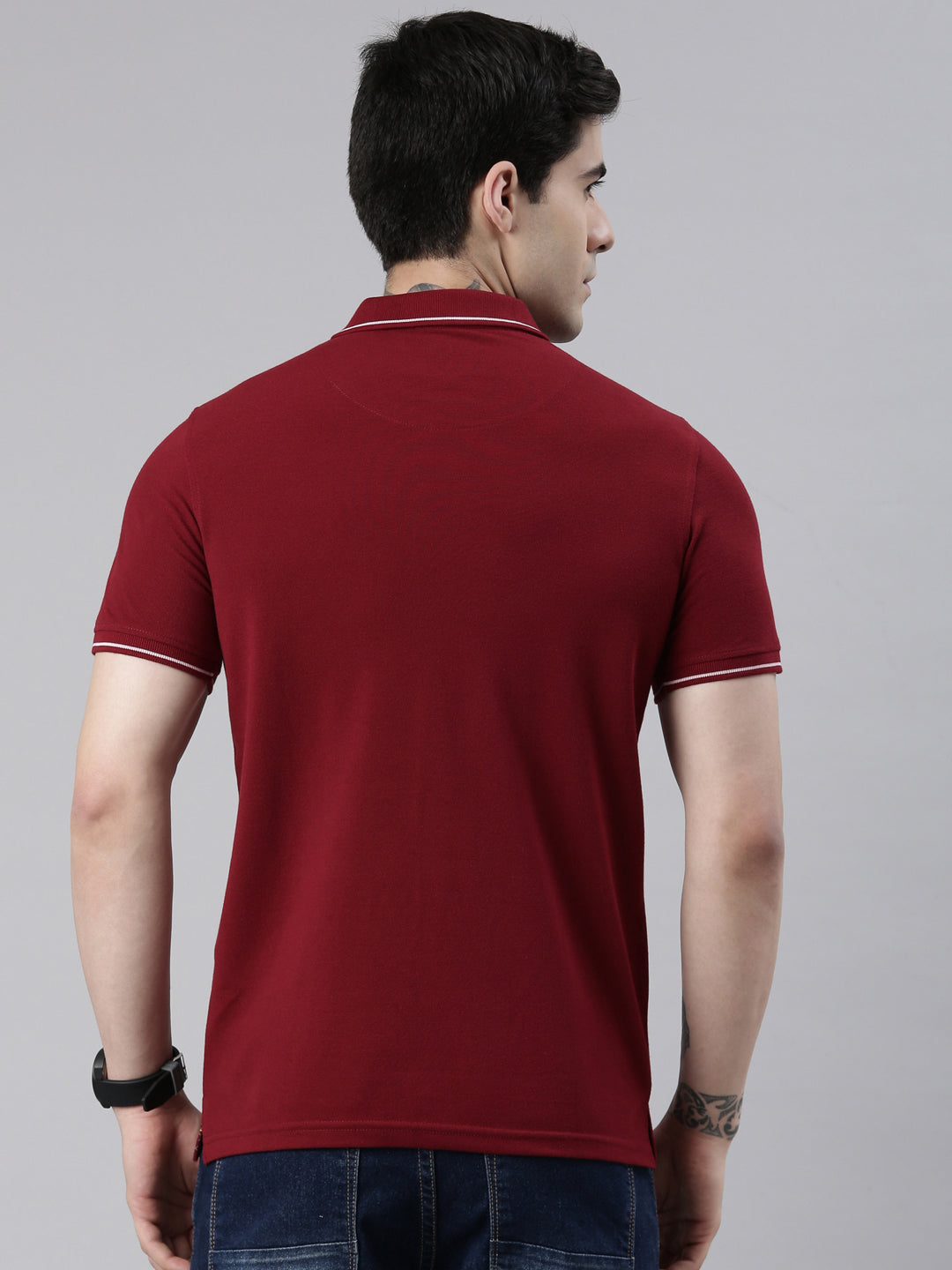 Men's Maroon Printed Polo Collar T-Shirt