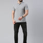 Men's Steel Grey Printed Polo Collar T-Shirt